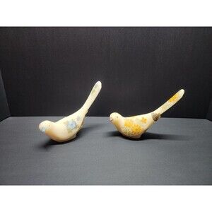 Fenton Bird of Happiness Cameo Satin Pair Blue Dogwood & Chocolate Rose Complete